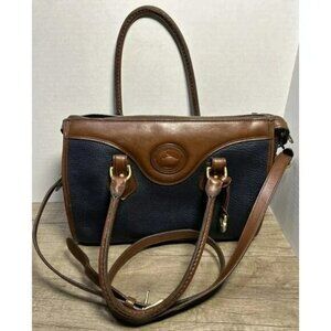 Dooney & Bourke Navy Brown Pebble Satchel Handbag Leather VTG Made in USA All We